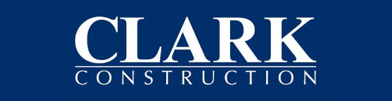 Clark Construction Logo white text on blue rectangle